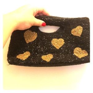 Beaded clutch heart purse
